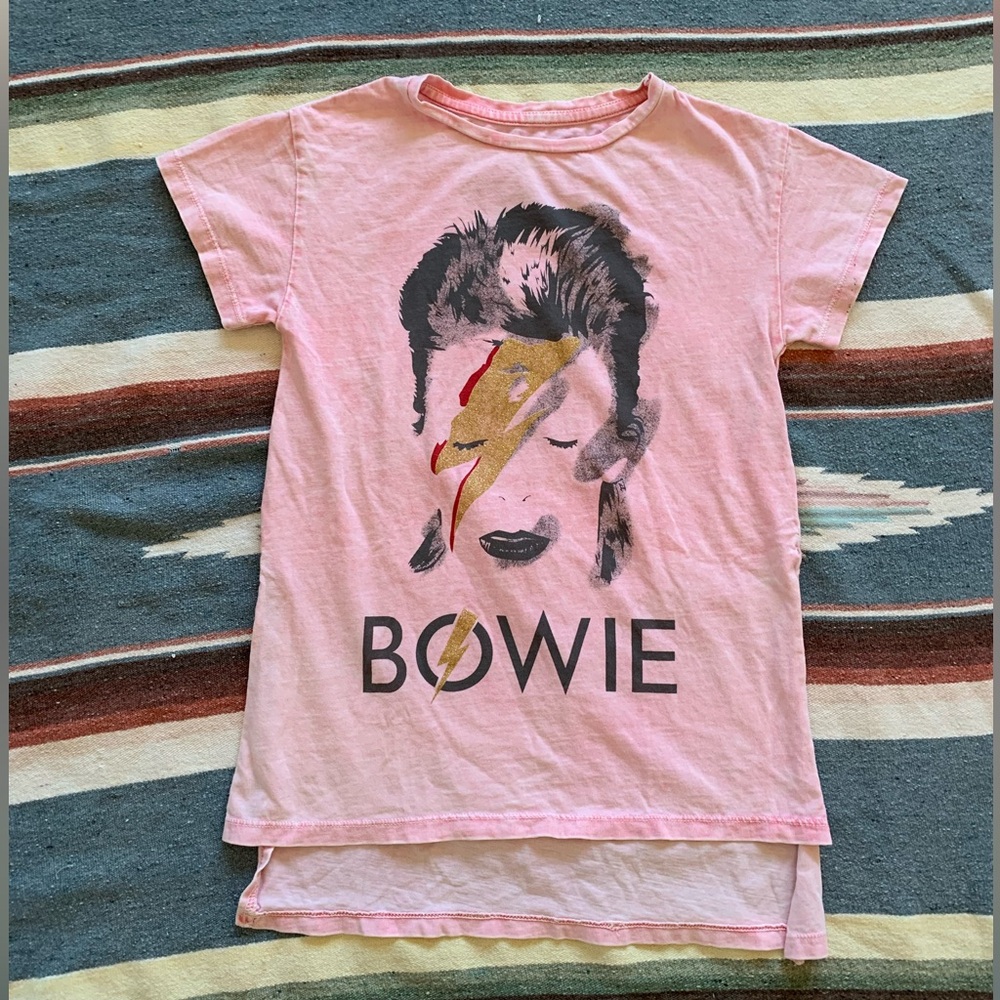 Kids Official David Bowie Pink Acid Wash Long Tee